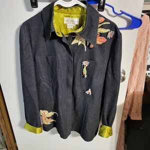RARE WOMANS MARY FRANCES HANDMADE EMBROIDERED DENIM JACKET SZ L